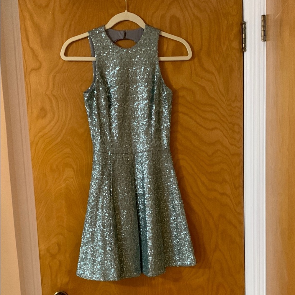 Dress the Population Green Halter Fit and Flare Cocktail Dress